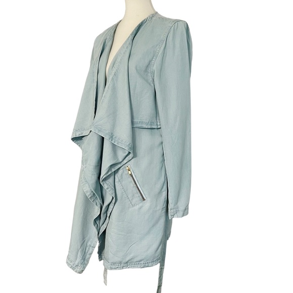 Soft Surroundings Open Front Chambray Jacket Blue Asymmetric Draped - Picture 6 of 12